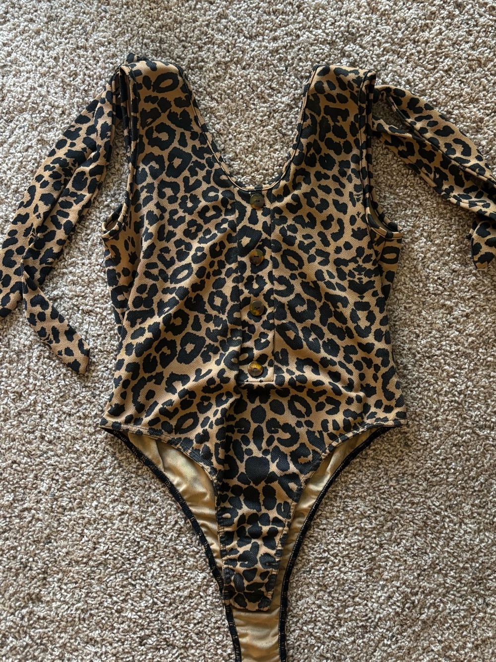 PrettyLittleThing Leopard Print One-Piece Bodysuit - Tan and Black